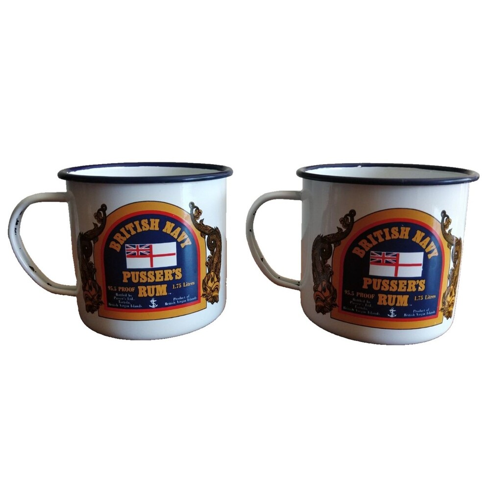 Pusser's British Navy Rum Enameled Tin Metal Cups Traditional Toasts Lot of 2